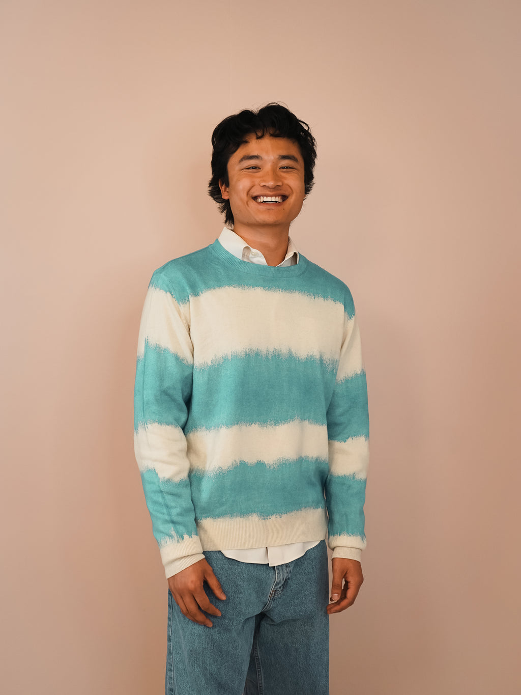 The Striped Crewneck in Flycatcher Blue