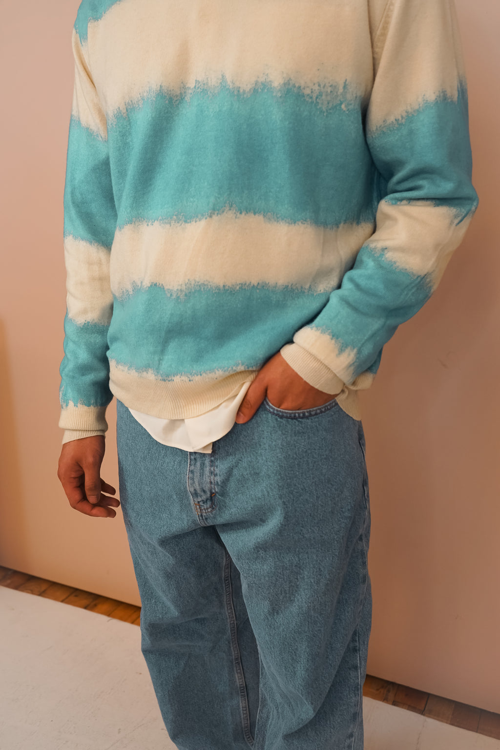 The Striped Crewneck in Flycatcher Blue