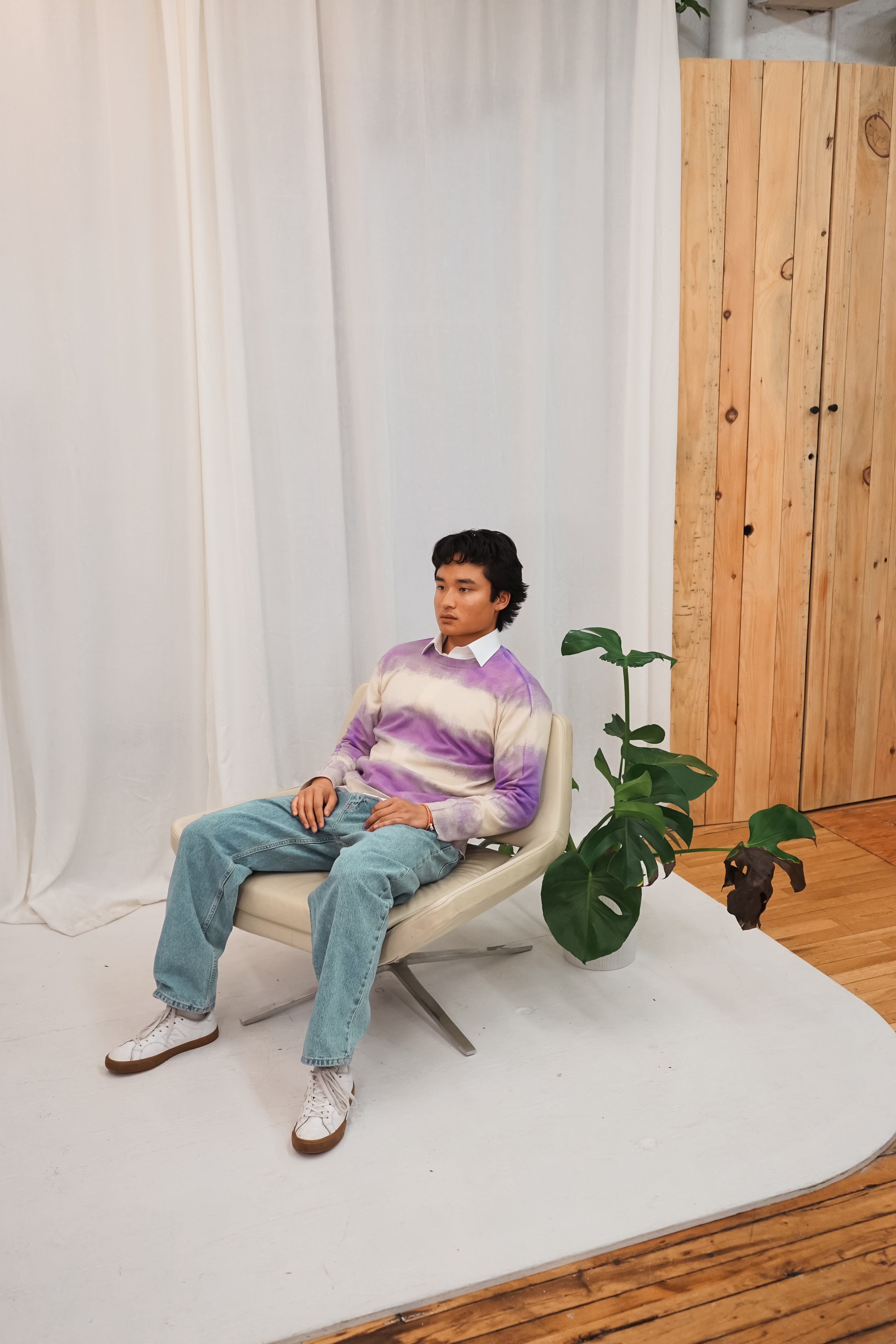 The Striped Crewneck in Lavender